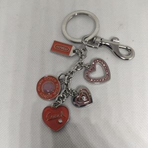 Coral and Silver Heart Keychain/Bag Charm